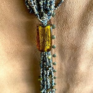 30inch Seed Bead Necklace with Fused Glass Pendant